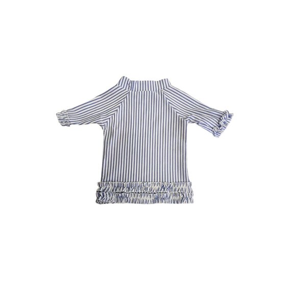 Rufflebutts Blue White Striped Girl 6/12 M Rash Guard Ruffle Trim 3661 - Picture 2 of 4